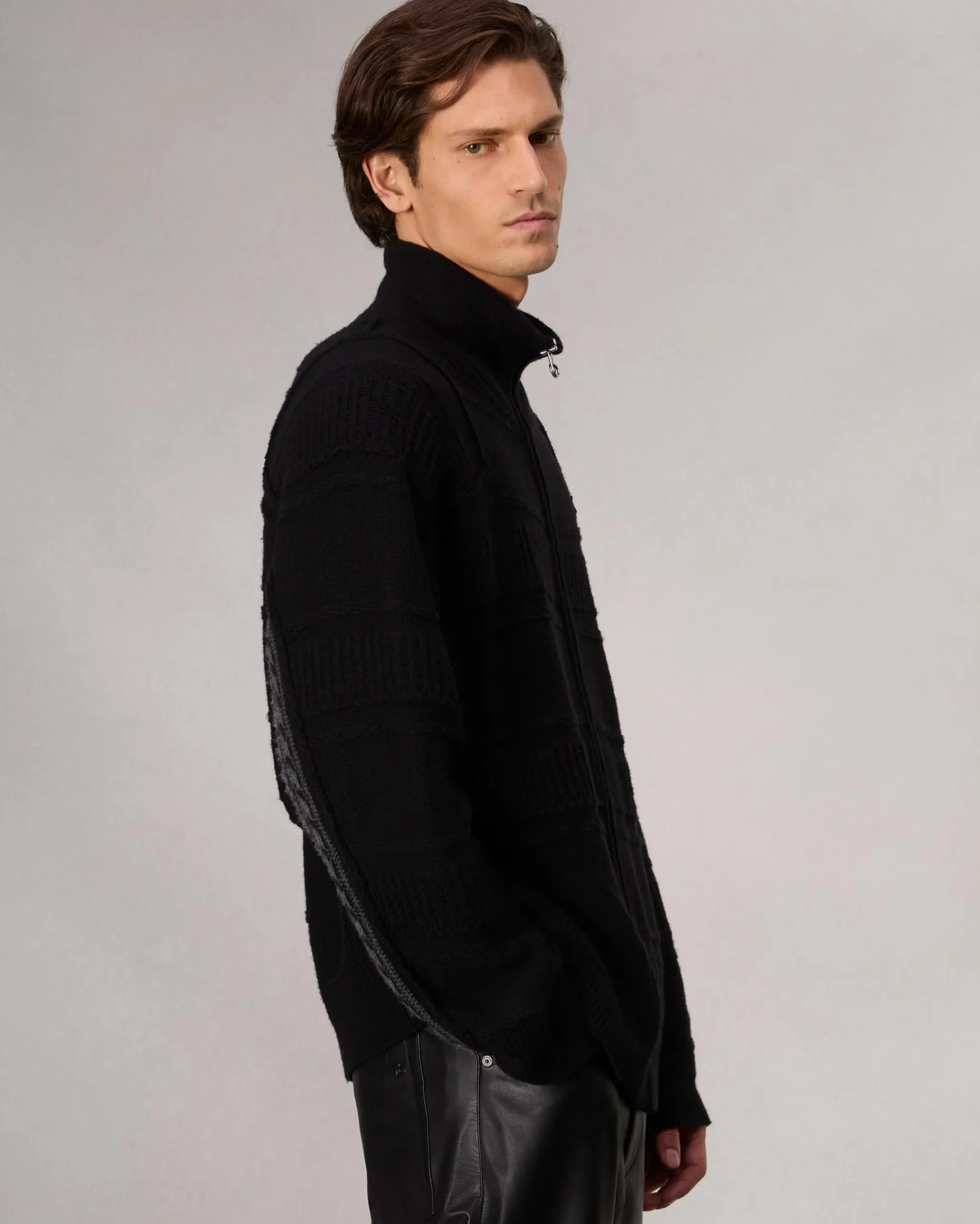 rag & bone Colton Relaxed Fit Zip-Up Sweater Black New