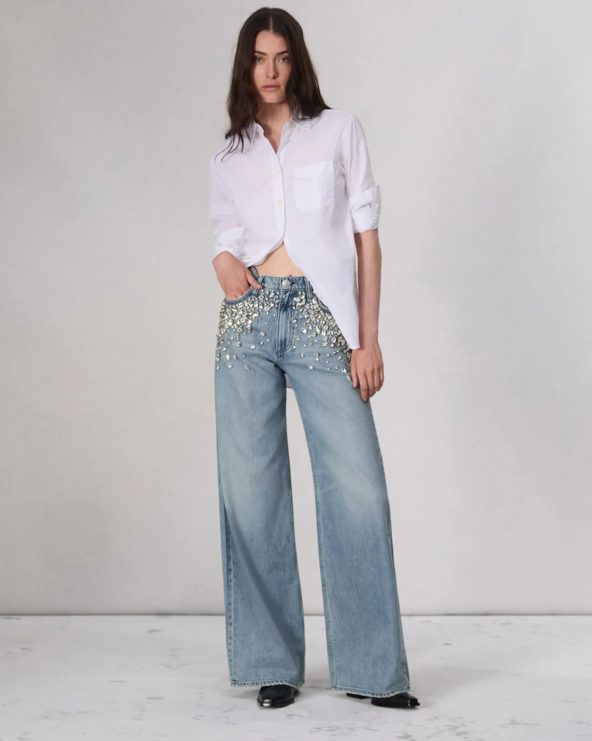rag & bone Featherweight Sofie Wide-Leg Jean Mali With Jewels Best