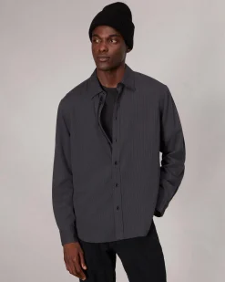 rag & bone Finch Textured Striped Shirt Black Stripe Hot
