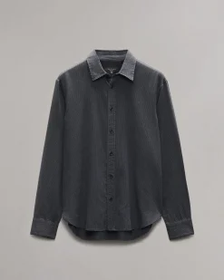 rag & bone Finch Textured Striped Shirt Black Stripe Hot