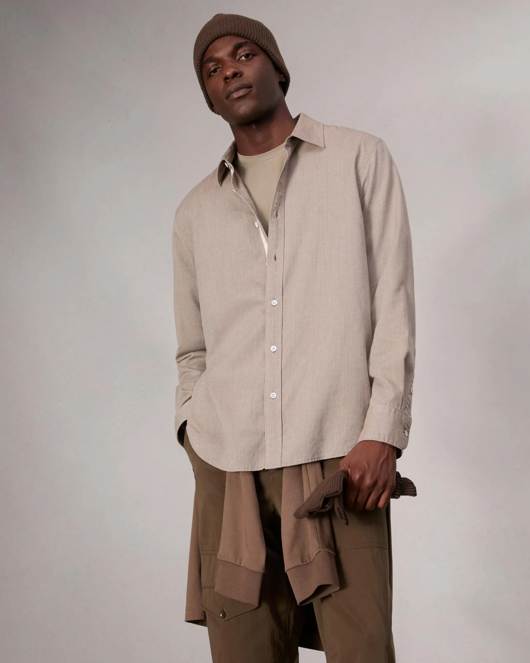 rag & bone Finch Textured Striped Shirt Khaki Stripe Best Sale