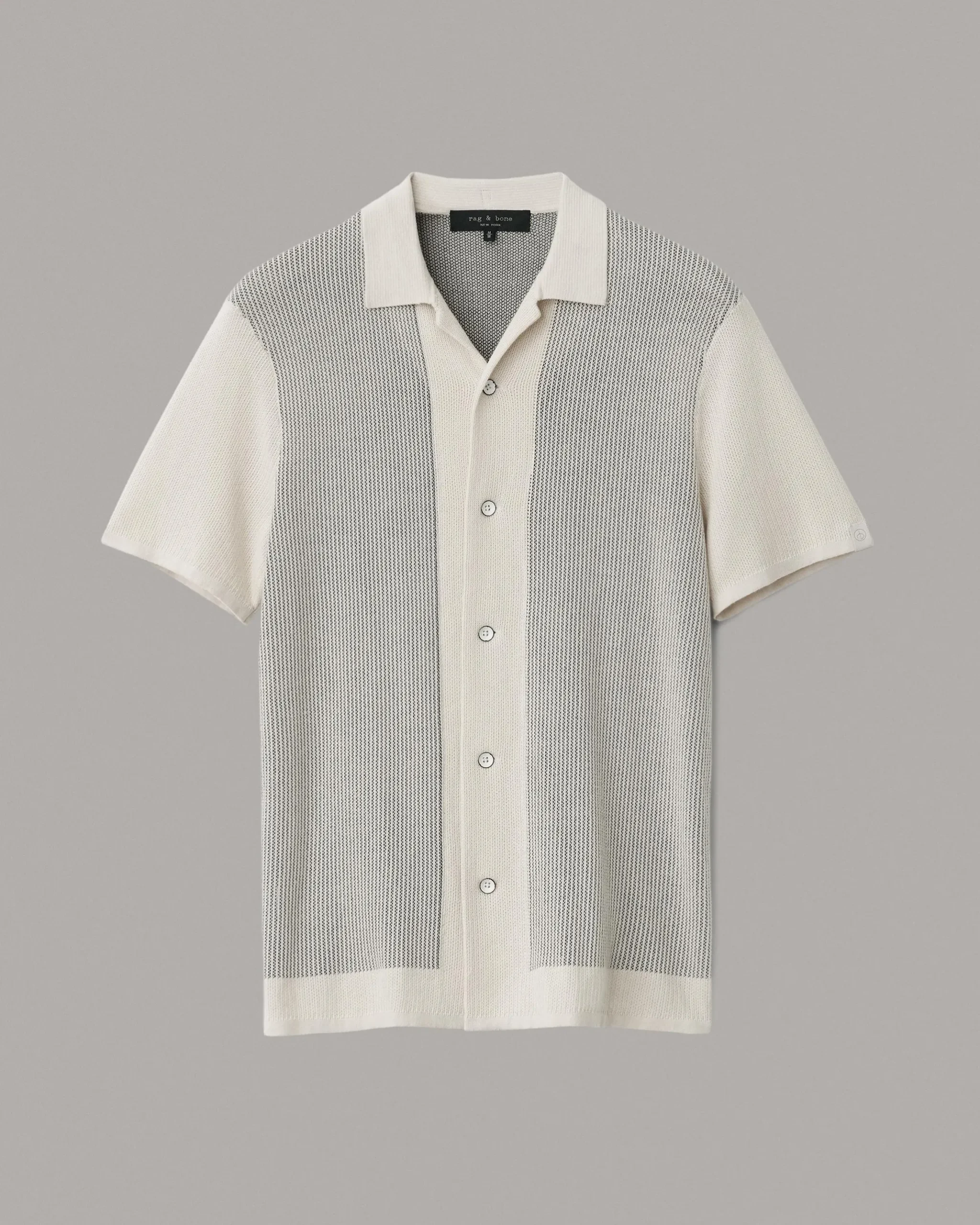 rag & bone Harvey Knit Camp Shirt Ivory Black Fashion