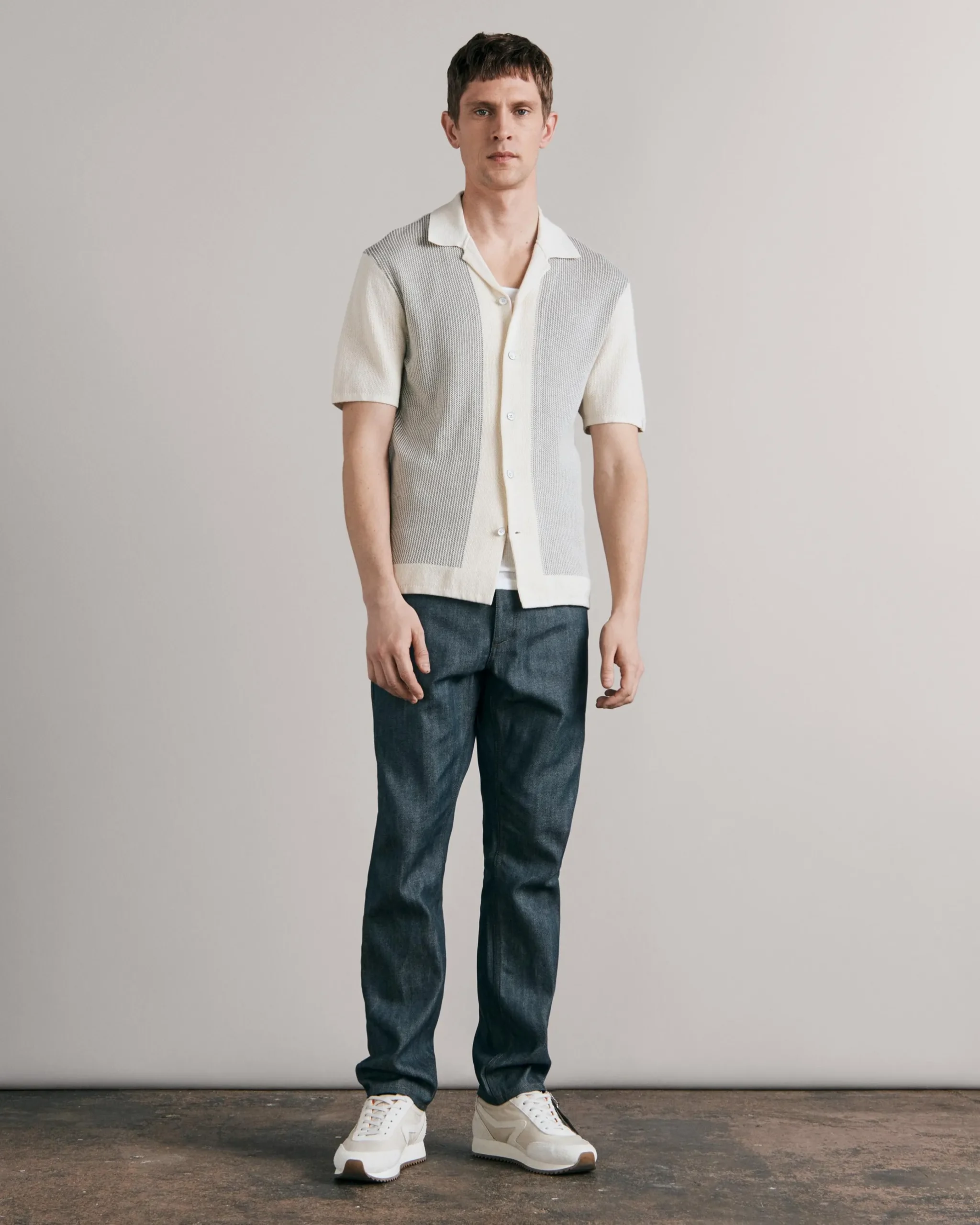 rag & bone Harvey Knit Camp Shirt Ivory Black Fashion