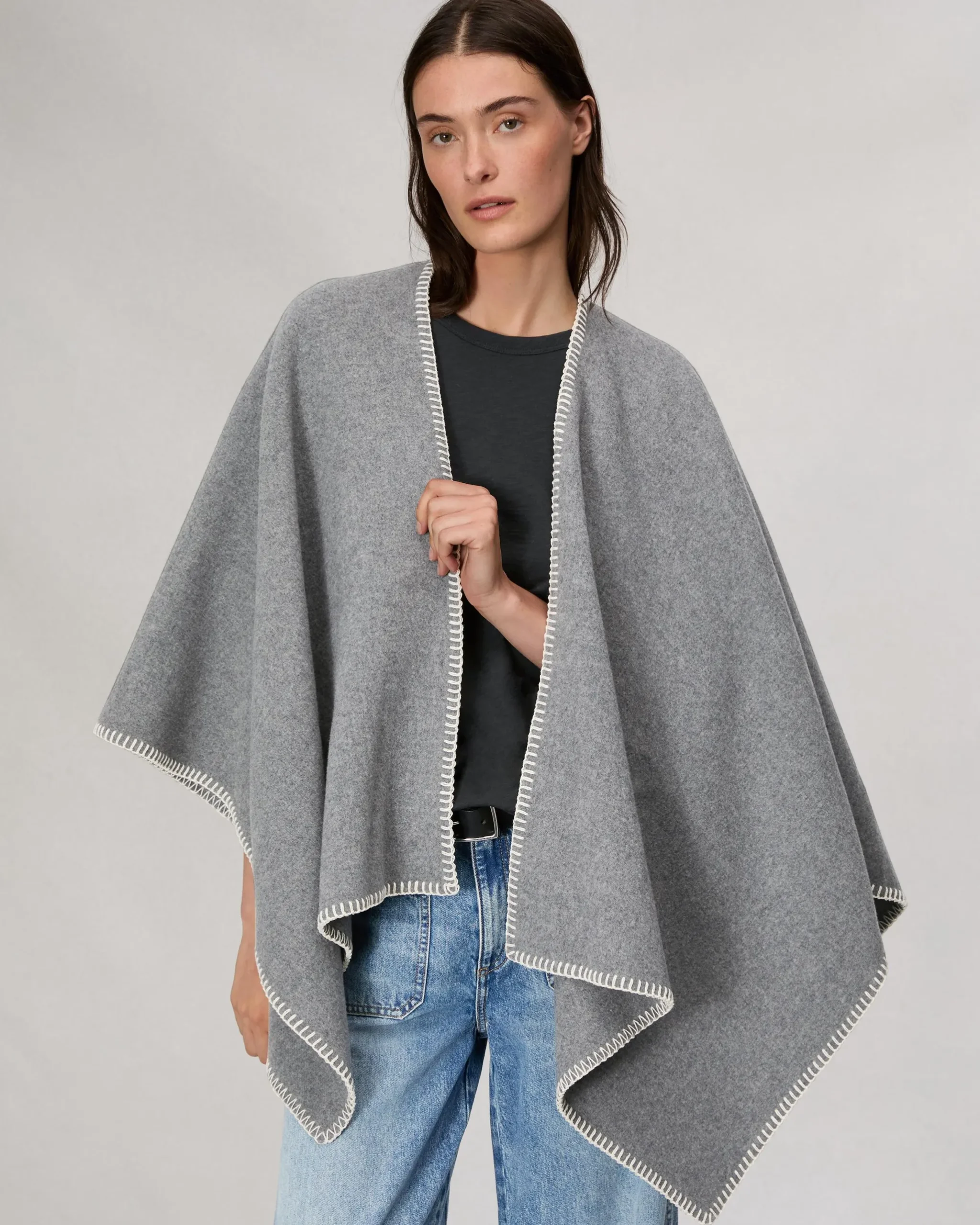 rag & bone Ingrid Wool Poncho Mid Grey Best