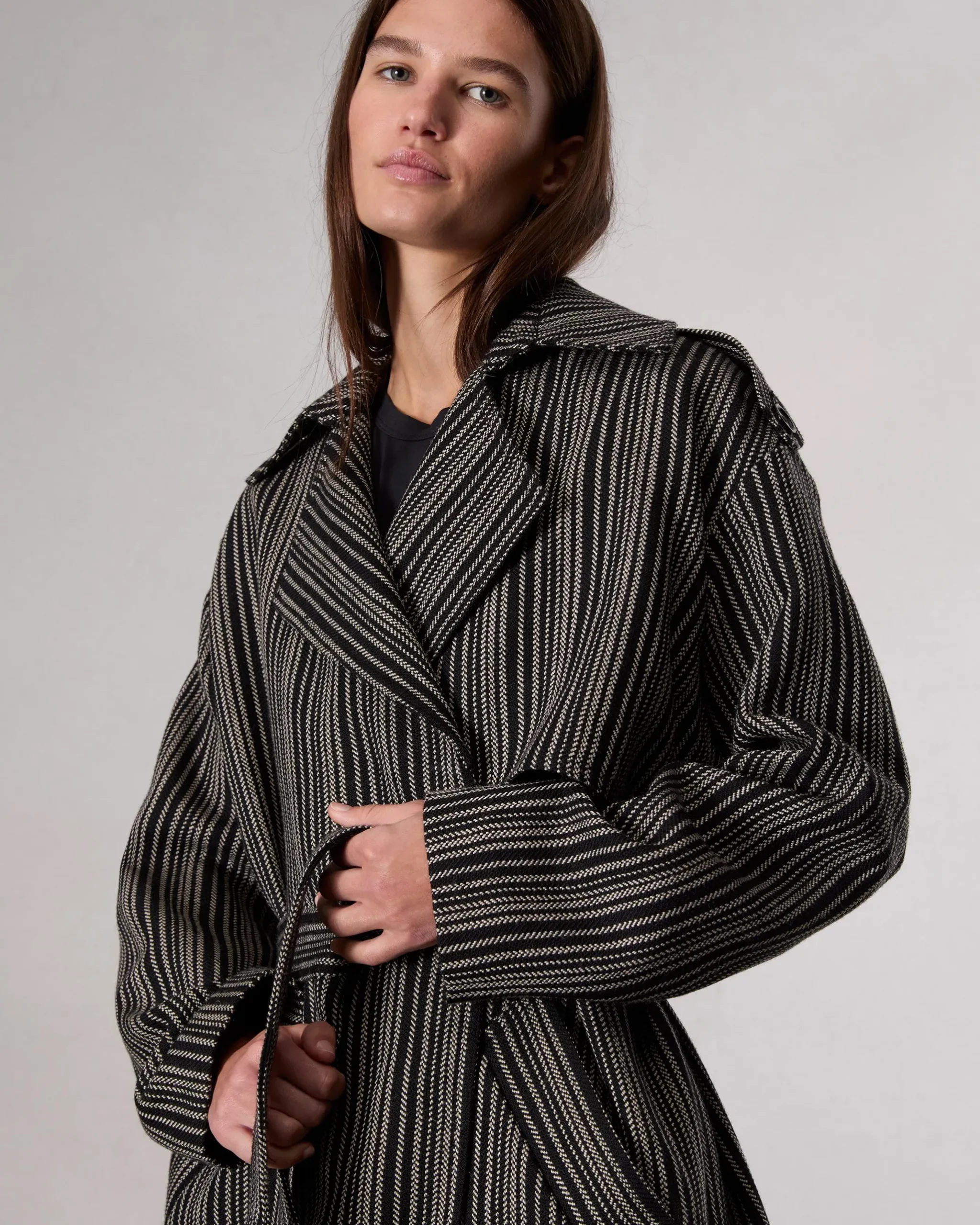 rag & bone Jennie Wool Trench Coat Black Stripe Cheap