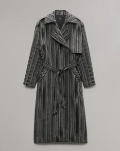 rag & bone Jennie Wool Trench Coat Black Stripe Cheap