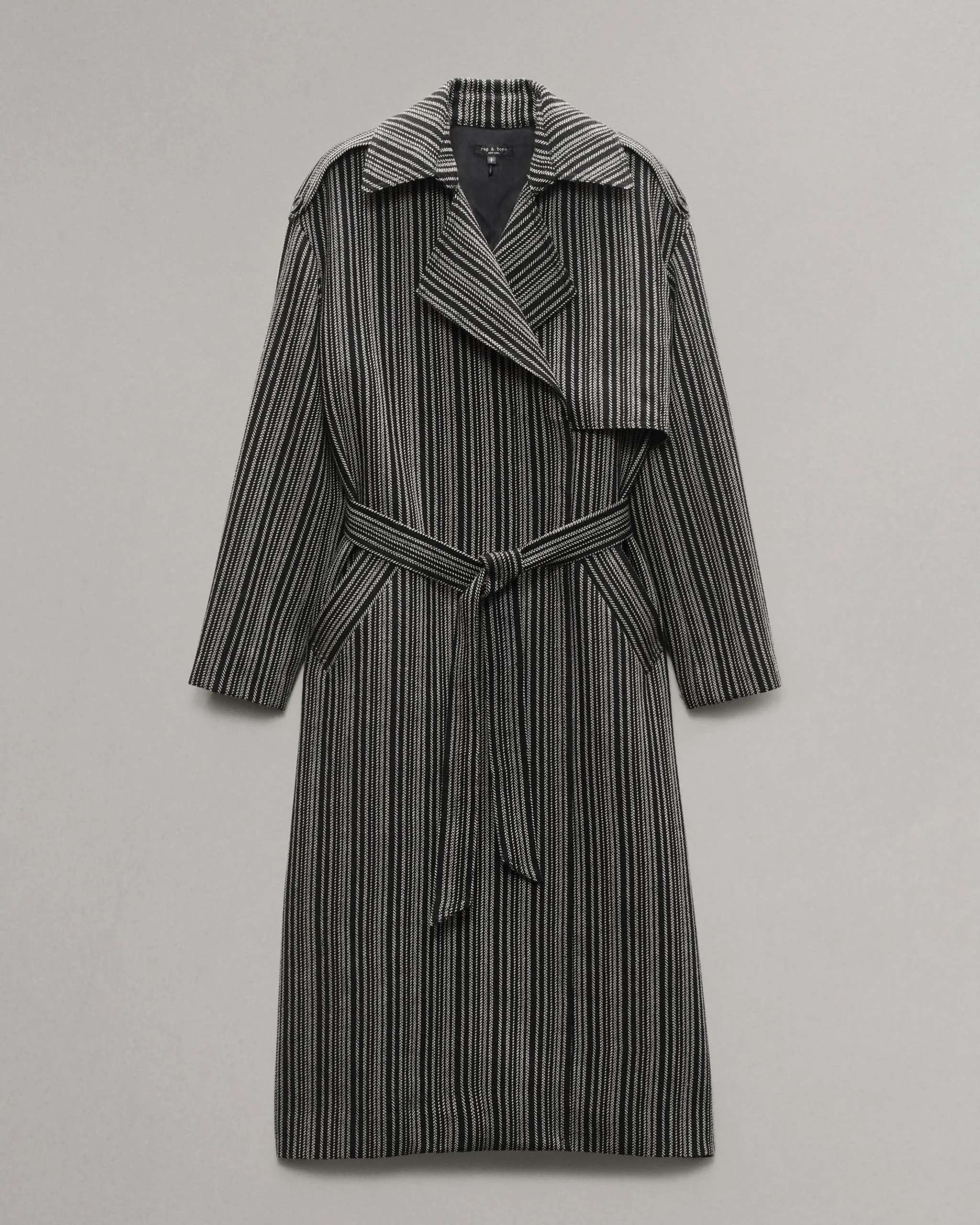 rag & bone Jennie Wool Trench Coat Black Stripe Cheap