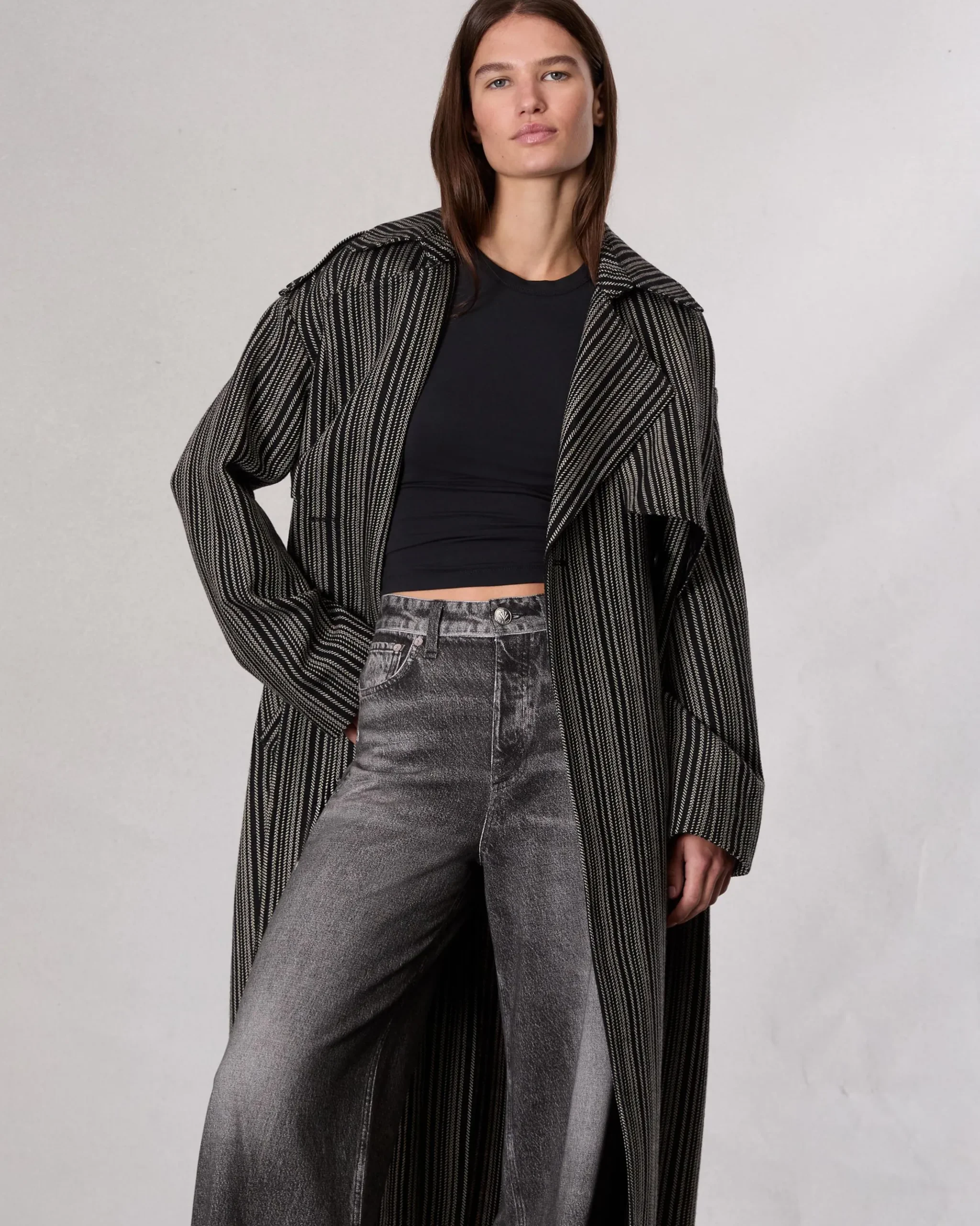 rag & bone Jennie Wool Trench Coat Black Stripe Cheap