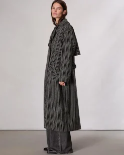 rag & bone Jennie Wool Trench Coat Black Stripe Cheap