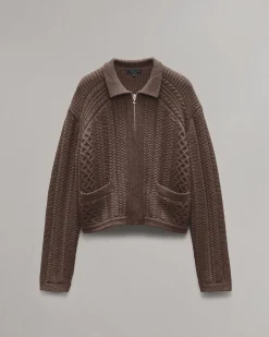 rag & bone Kerry Cable-Knit Cardigan Brown Hot