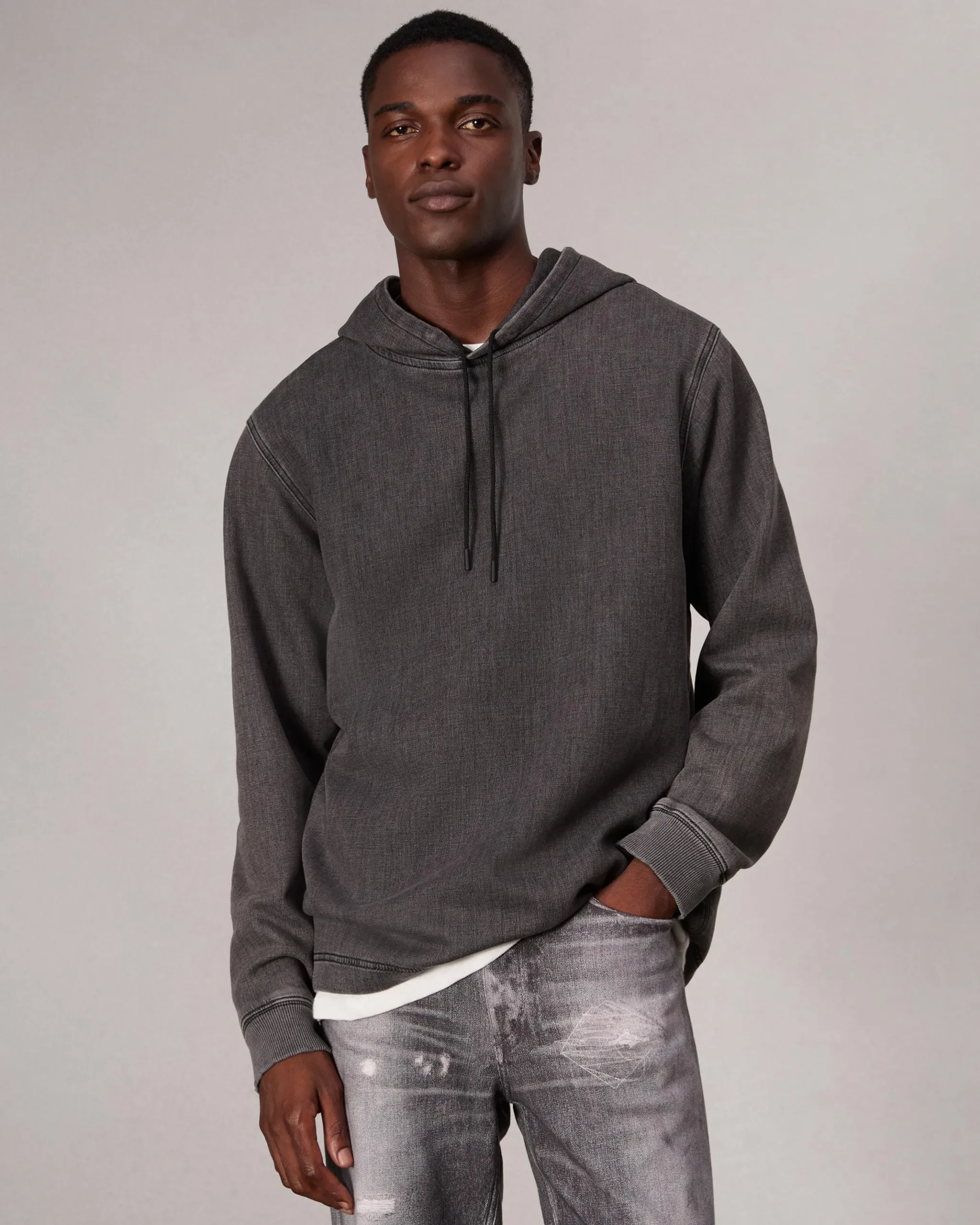 rag & bone rbSTRIDE Denim Hoodie Charcoal New
