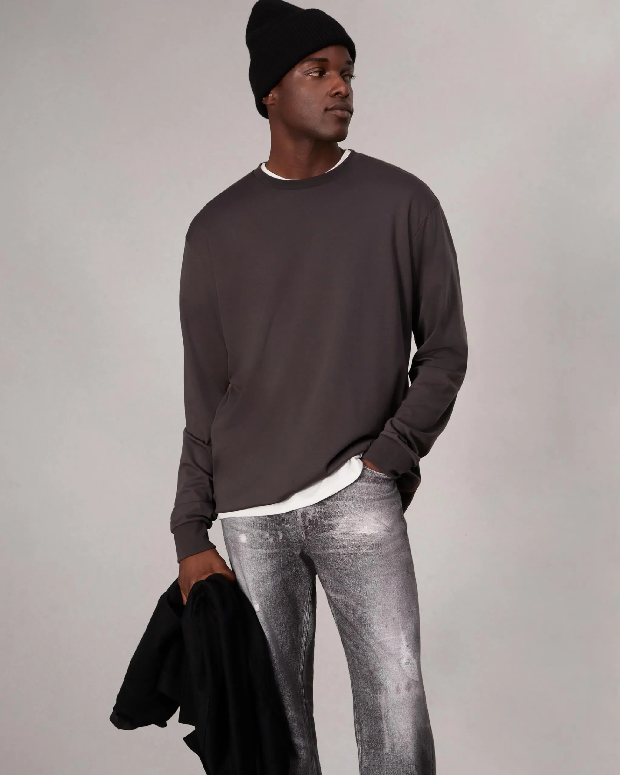 rag & bone Relaxed Fit Contrast-Trim Cotton Tee Washed Black Shop