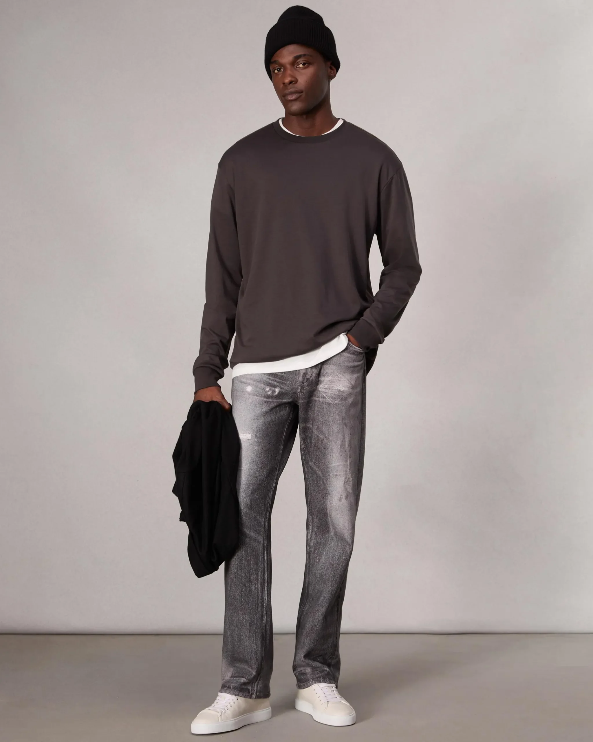 rag & bone Relaxed Fit Contrast-Trim Cotton Tee Washed Black Shop