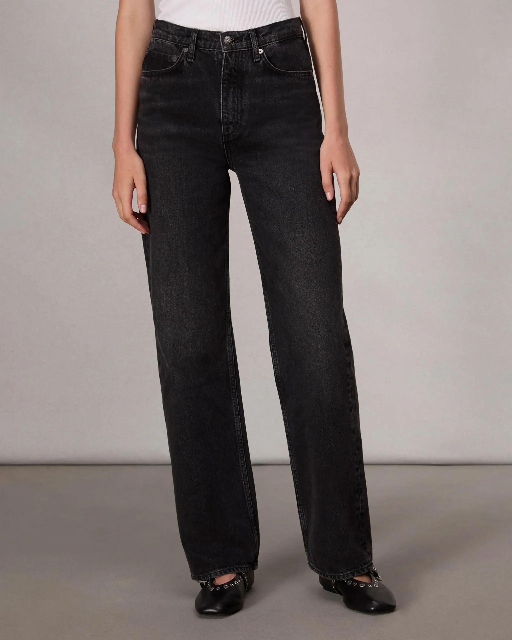 rag & bone Shea Relaxed Straight Jean Black Stone Outlet