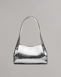 rag & bone Slade Embossed Metallic Leather Shoulder Bag Silver Sale