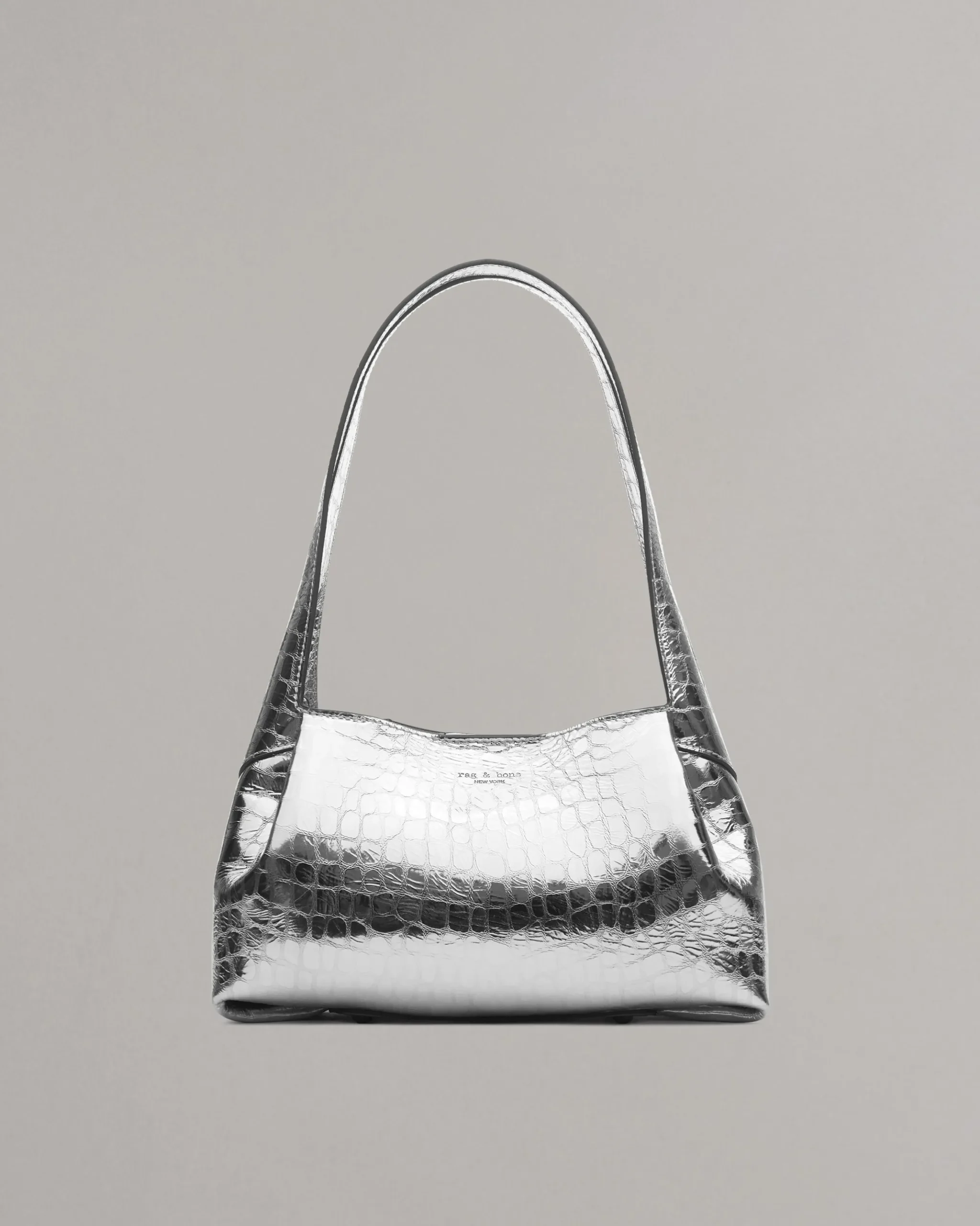 rag & bone Slade Embossed Metallic Leather Shoulder Bag Silver Sale