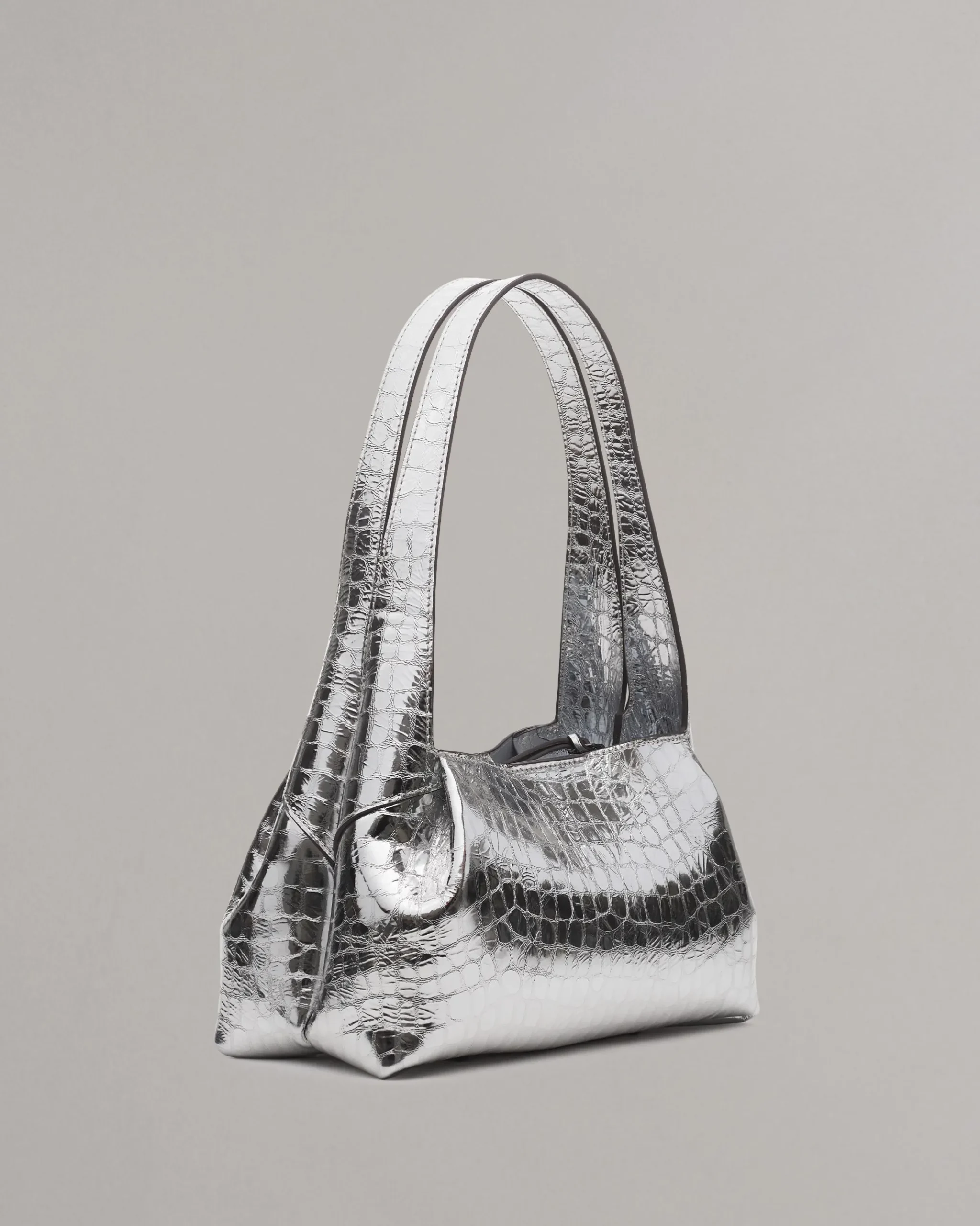 rag & bone Slade Embossed Metallic Leather Shoulder Bag Silver Sale