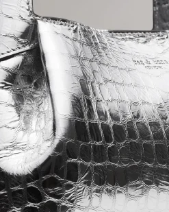 rag & bone Slade Embossed Metallic Leather Shoulder Bag Silver Sale