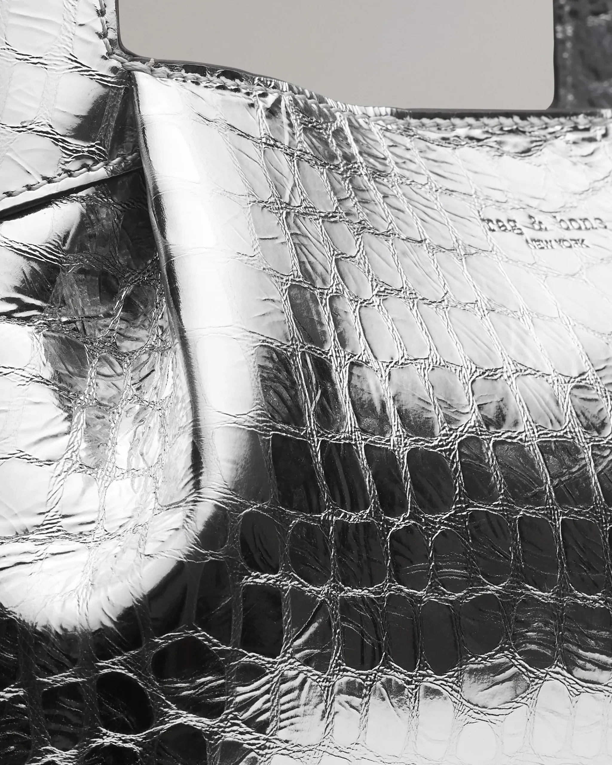 rag & bone Slade Embossed Metallic Leather Shoulder Bag Silver Sale
