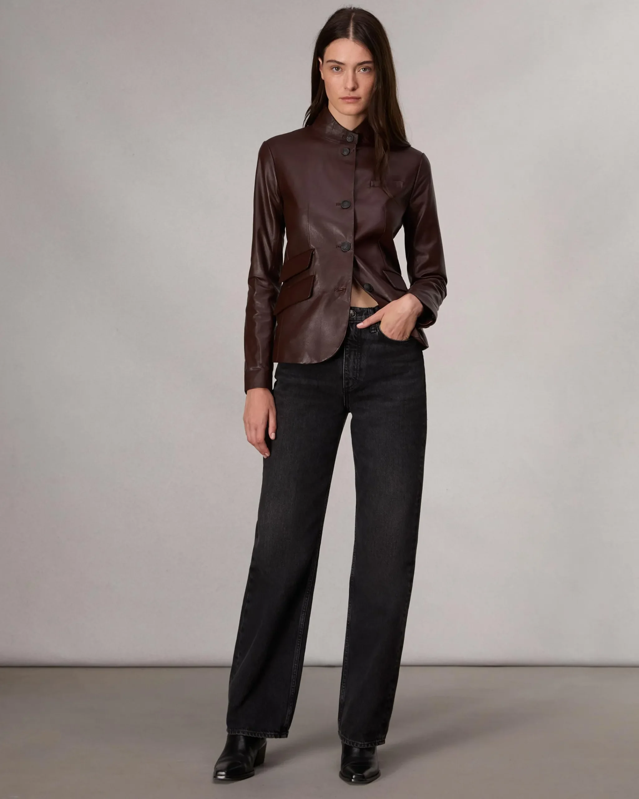 rag & bone Slade Leather Blazer Dark Brown Hot
