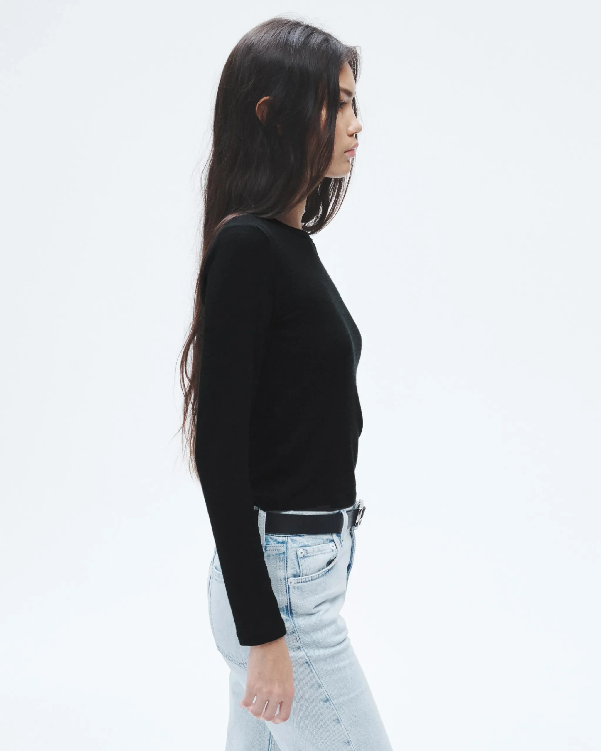 rag & bone The Knit Long Sleeve Tee Black New