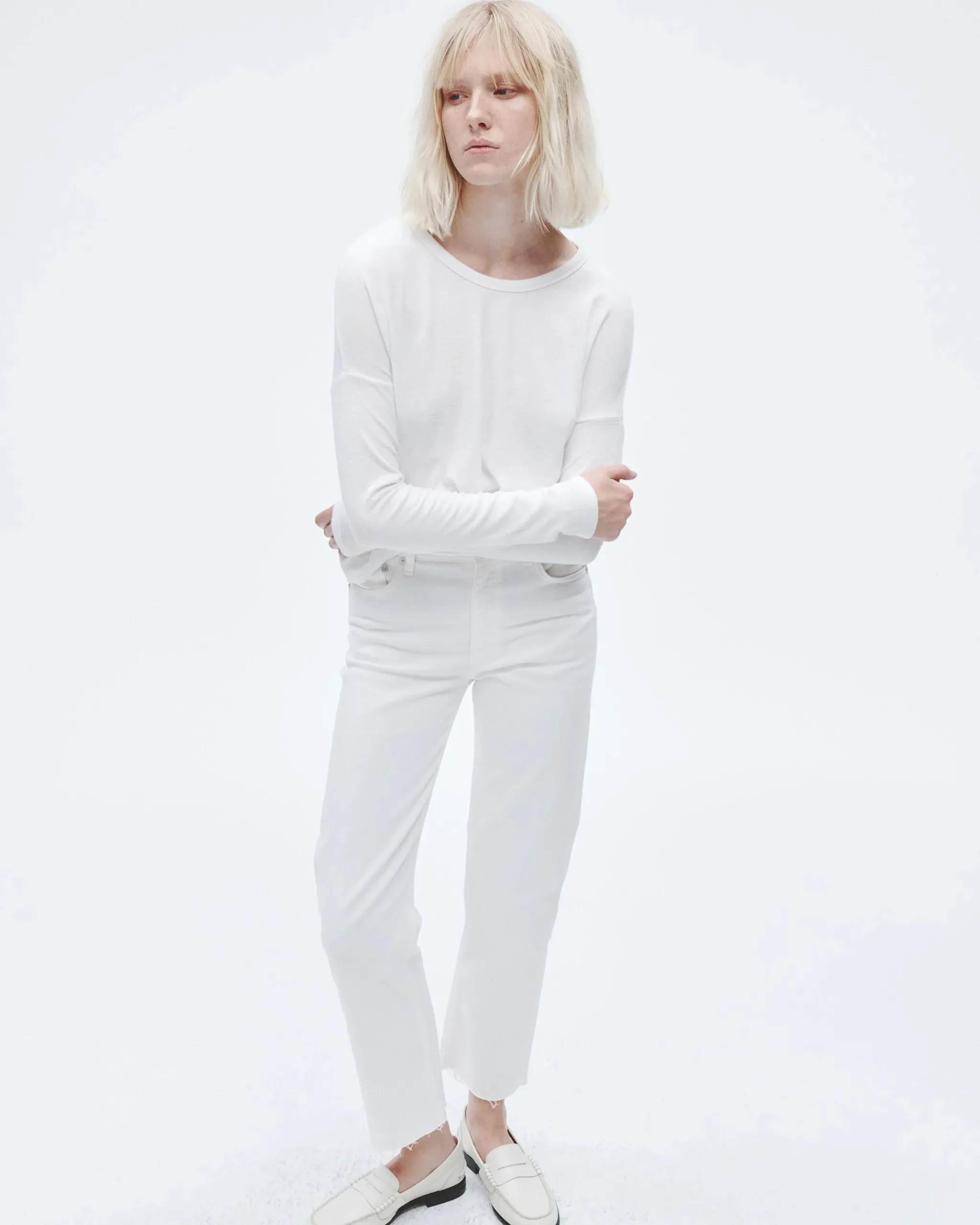 rag & bone The Knit Long Sleeve Tee White Clearance