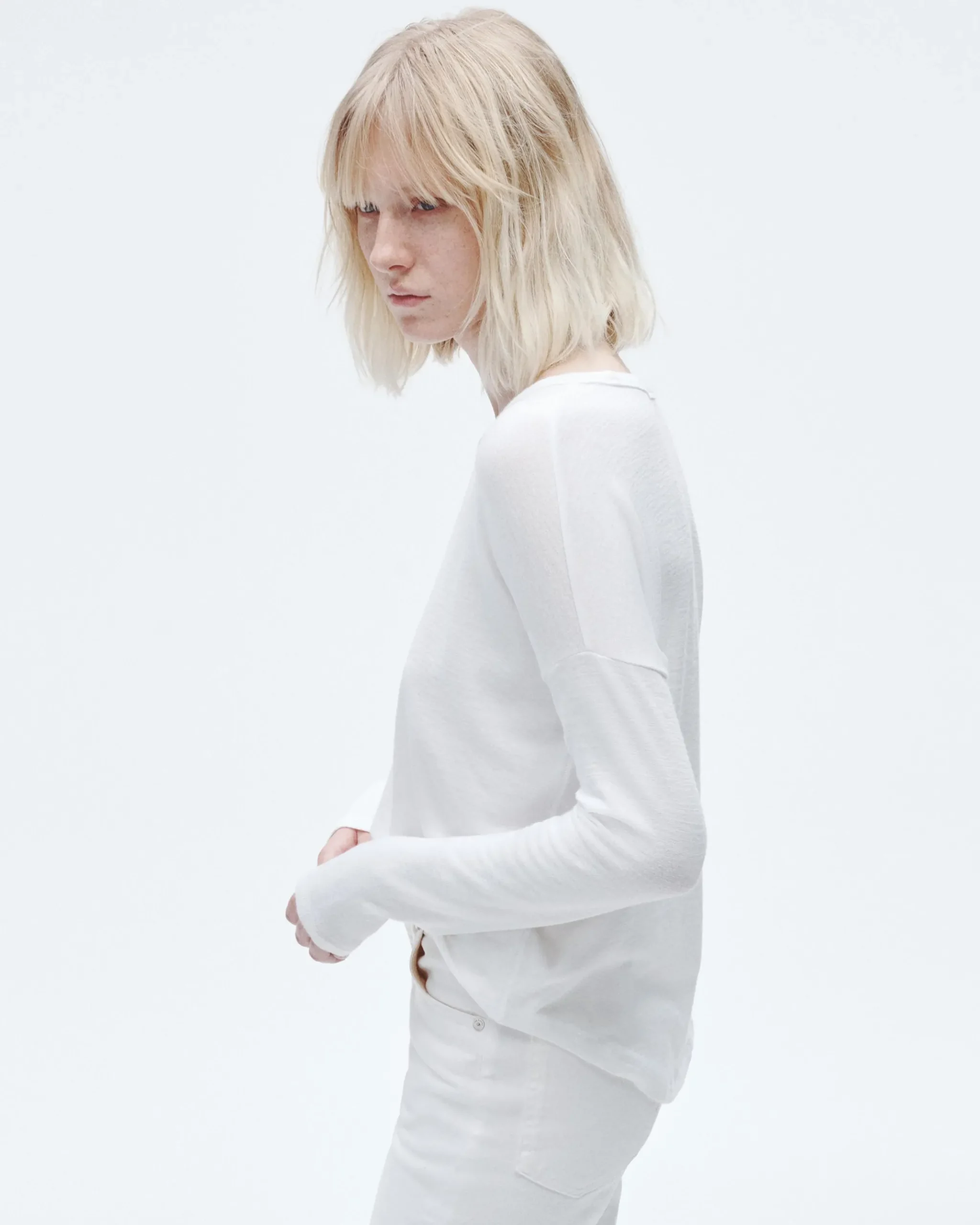 rag & bone The Knit Long Sleeve Tee White Clearance