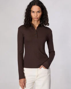 rag & bone The Knit Rib Polo Shirt Dark Chocolate Outlet