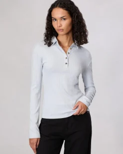 rag & bone The Knit Rib Polo Shirt Light Blue Cheap