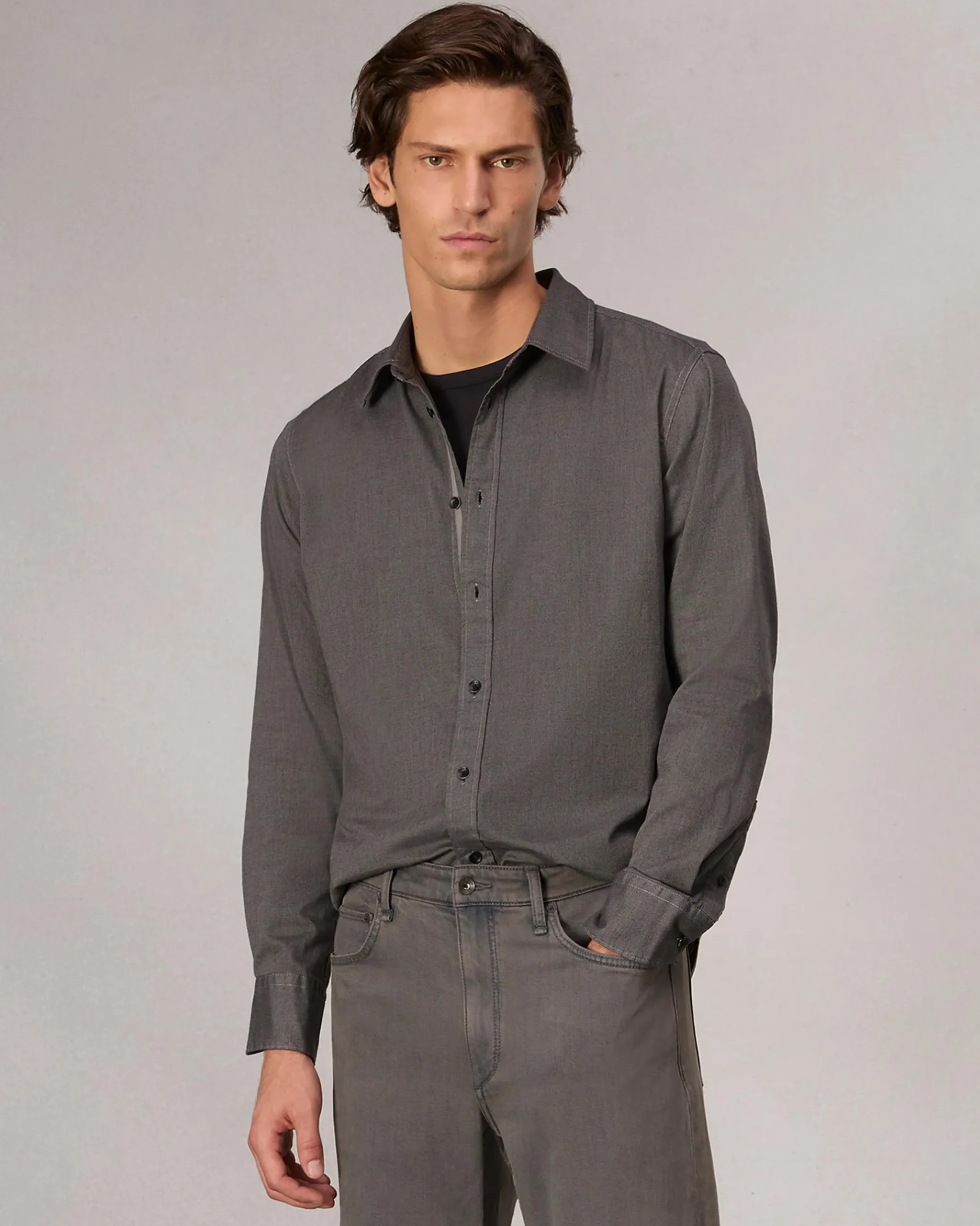 rag & bone Tomlin Stretch-Cotton Dobby Shirt Dark Grey Online