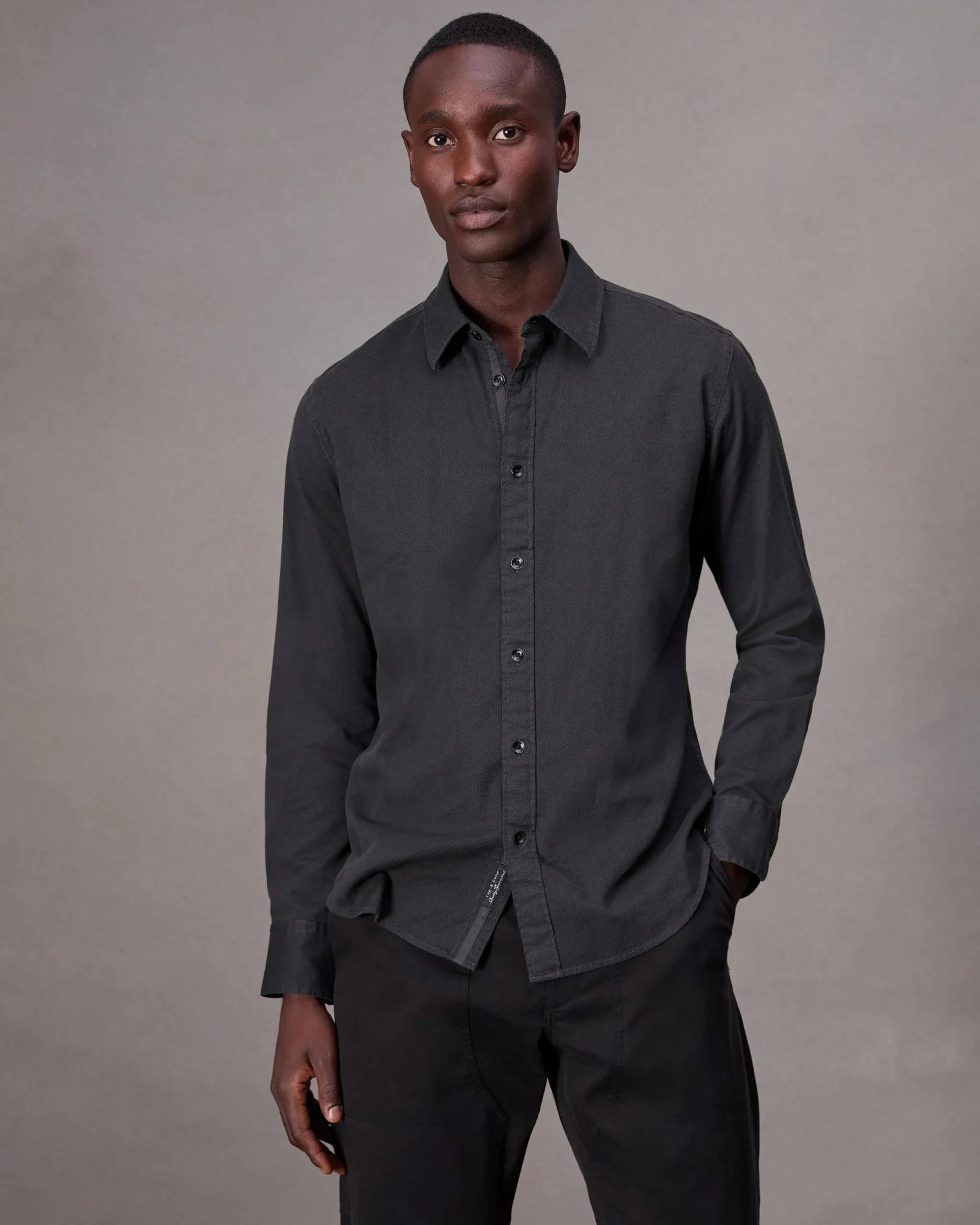 rag & bone Tomlin Stretch-Cotton Dobby Shirt Charcoal Grey New