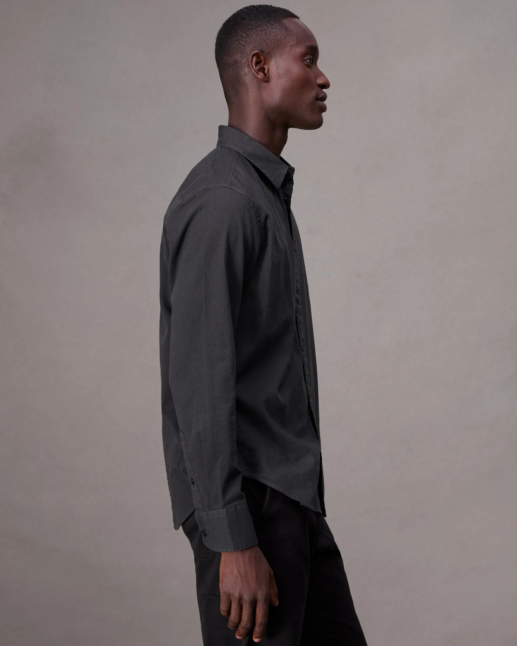 rag & bone Tomlin Stretch-Cotton Dobby Shirt Charcoal Grey New