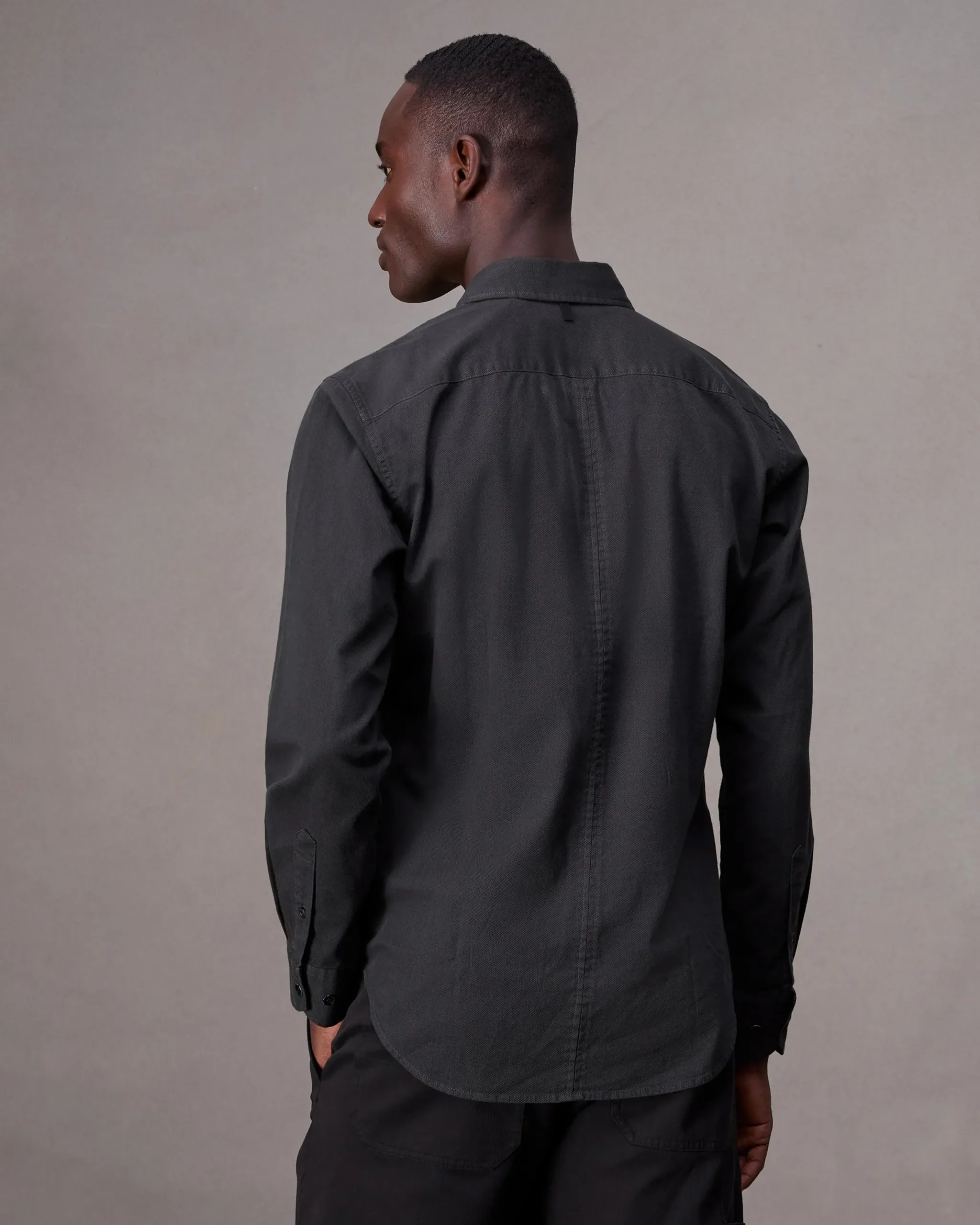 rag & bone Tomlin Stretch-Cotton Dobby Shirt Charcoal Grey New