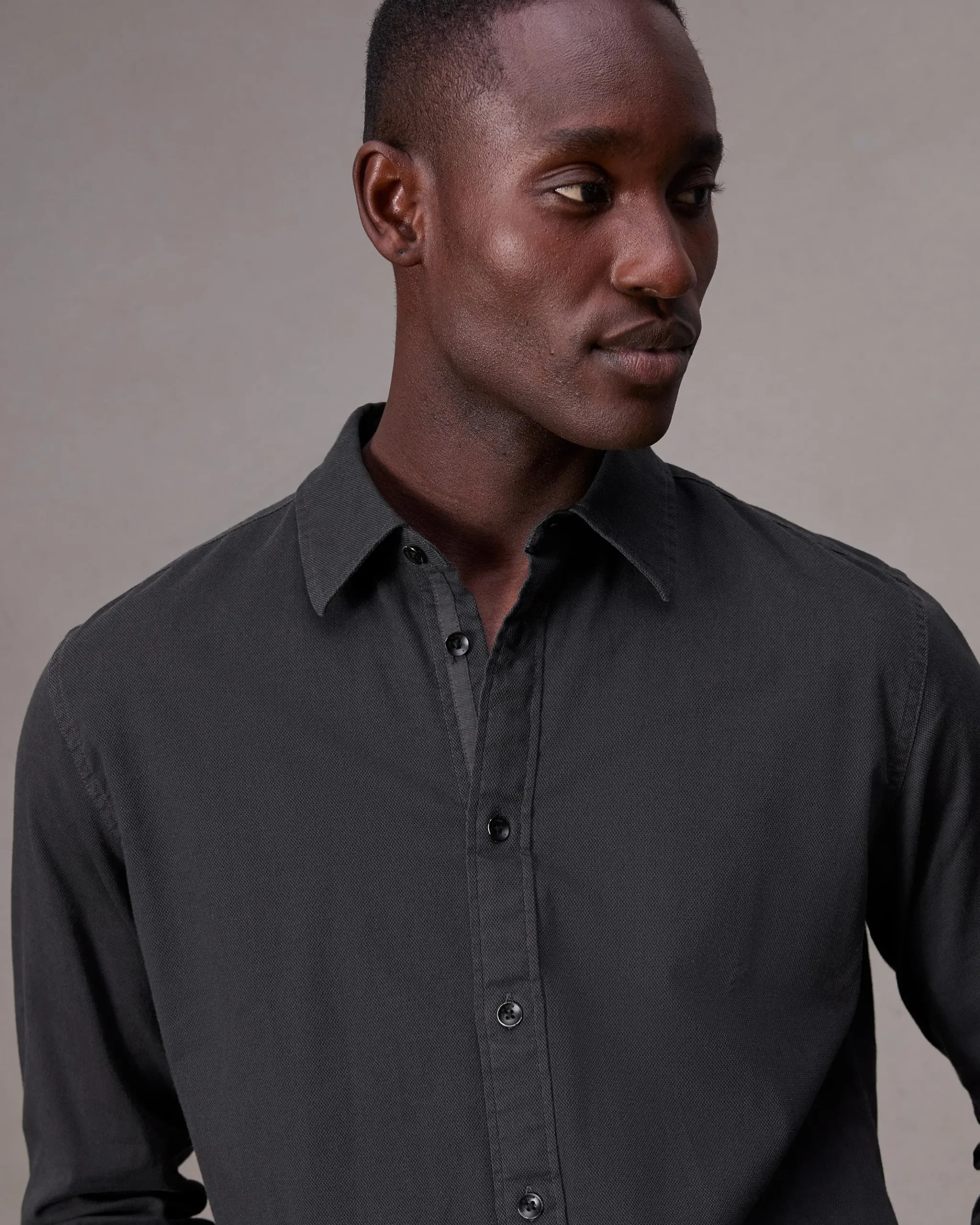 rag & bone Tomlin Stretch-Cotton Dobby Shirt Charcoal Grey New