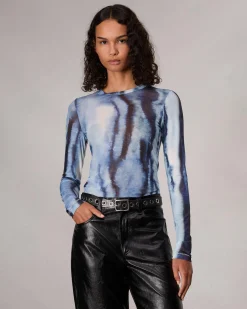 rag & bone Yana Stretch Mesh T-Shirt Blue Multi Fashion