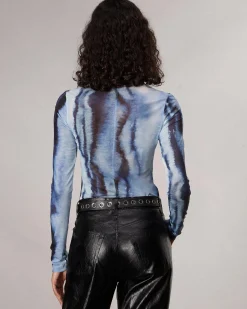 rag & bone Yana Stretch Mesh T-Shirt Blue Multi Fashion